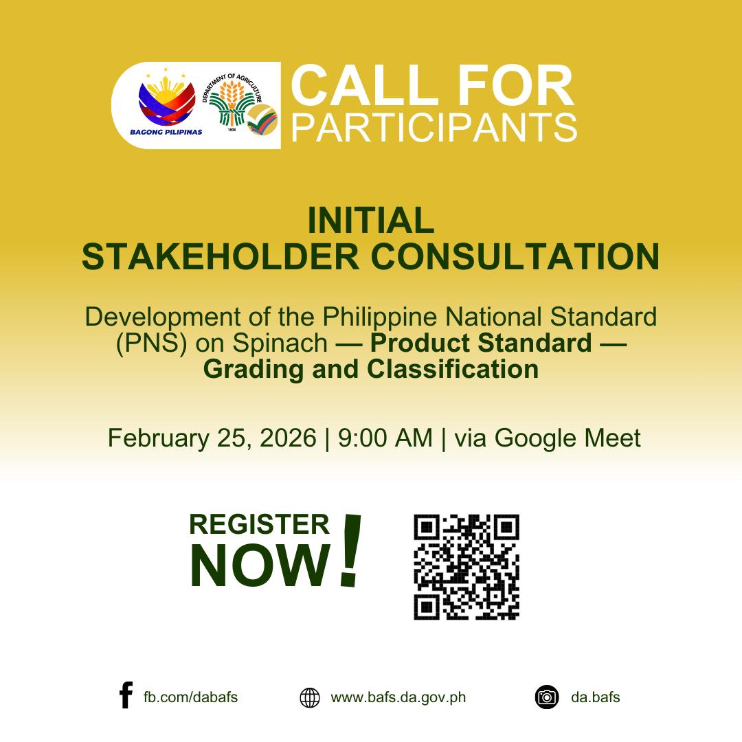 DA Sets Feb 25 Meet to Draft PH Spinach Standards. DA Sets Feb 25 Meet to Draft PH Spinach Standards.
