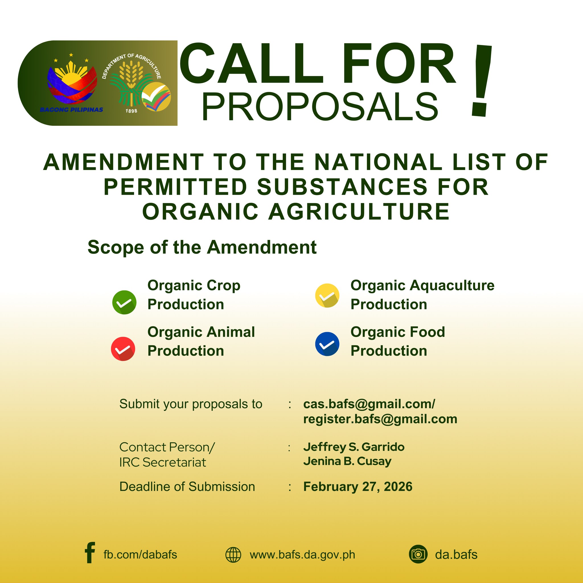 DA Calls for Proposals to Update Organic Agriculture Substances.